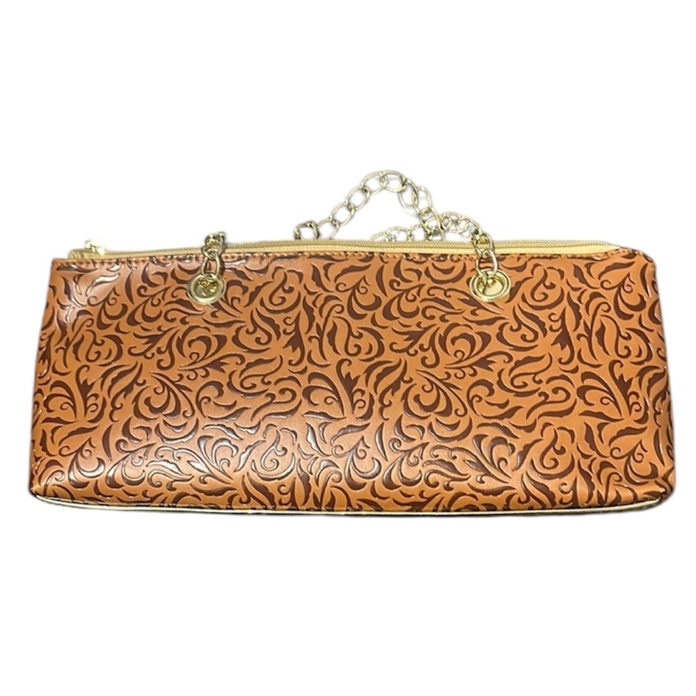 Brown and Gold Clutch with Intricate Pattern wine bag
